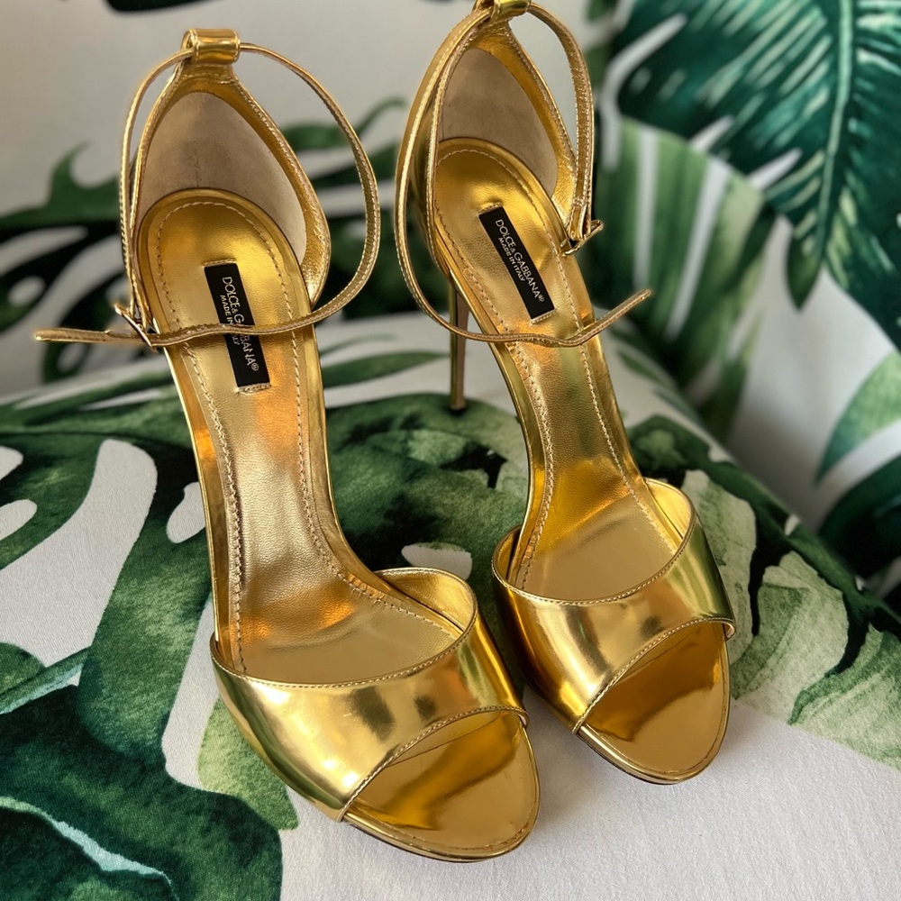 Dolce & Gabbana gold ankle strap sandals high heels gold shoes - Picture 8 of 17